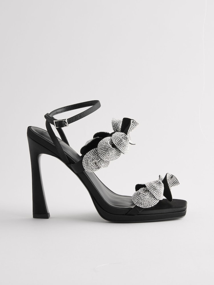 Black Forever Comfort® Jewel Petal Trim High Heel Sandals - Image 2 of 5