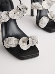 Black Forever Comfort® Jewel Petal Trim High Heel Sandals - Image 3 of 5