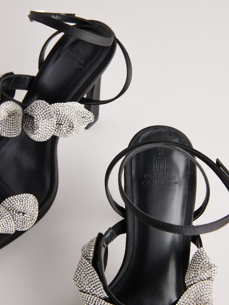 Black Forever Comfort® Jewel Petal Trim High Heel Sandals - Image 5 of 5