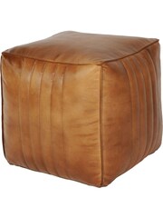 Libra Interiors Cognac Cube Leather Pouffe - Image 2 of 6