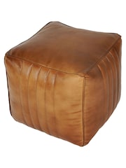 Libra Interiors Cognac Cube Leather Pouffe - Image 4 of 6