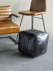 Libra Interiors Charcoal Cube Leather Pouffe - Image 1 of 6