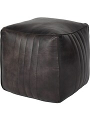 Libra Interiors Charcoal Cube Leather Pouffe - Image 2 of 6