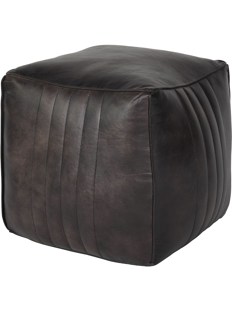 Libra Interiors Charcoal Cube Leather Pouffe - Image 2 of 6