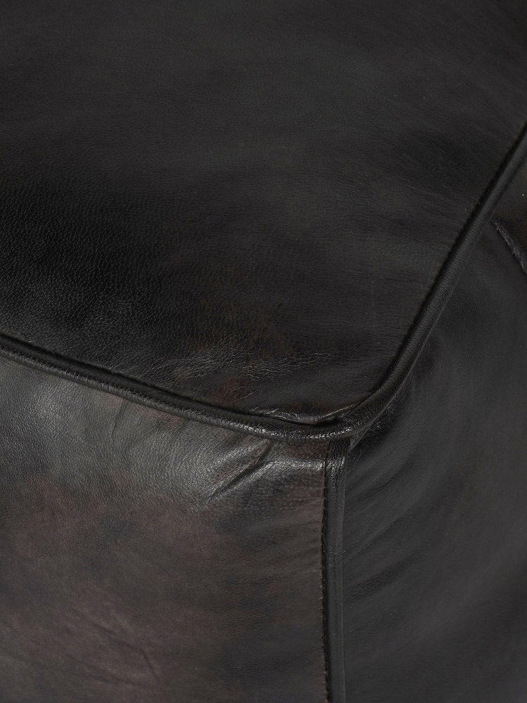 Libra Interiors Charcoal Cube Leather Pouffe - Image 6 of 6