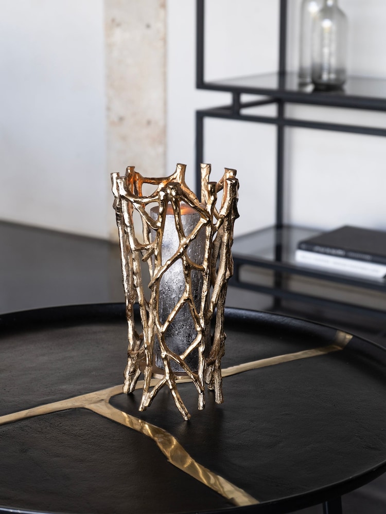Libra Interiors Gold Twig Round Pillar Candle Holder - Image 1 of 5