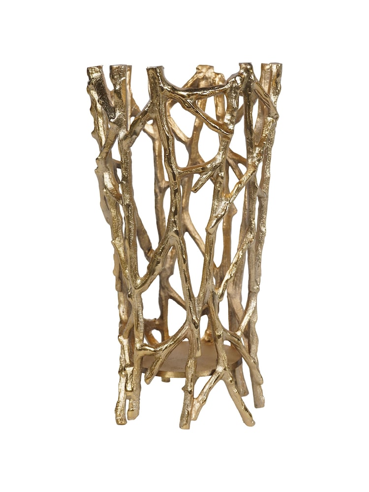 Libra Interiors Gold Twig Round Pillar Candle Holder - Image 2 of 5