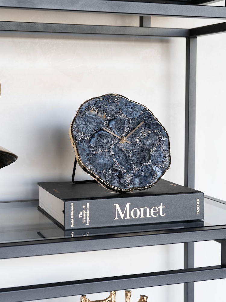 Libra Interiors Smokey Agate Mantel Clock D20cm - Image 1 of 6