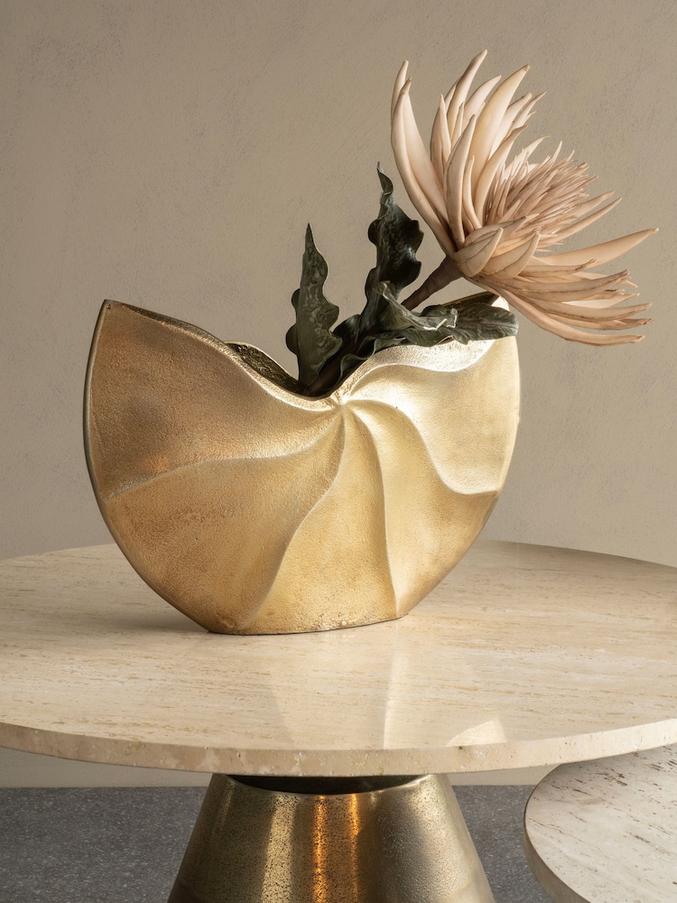 Libra Interiors Brass Cast Aluminium Swirl Textured Vase - Image 1 of 6