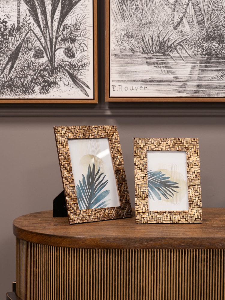 Libra Interiors Rustic Brown Woven Effect Photo Frame - Image 2 of 6
