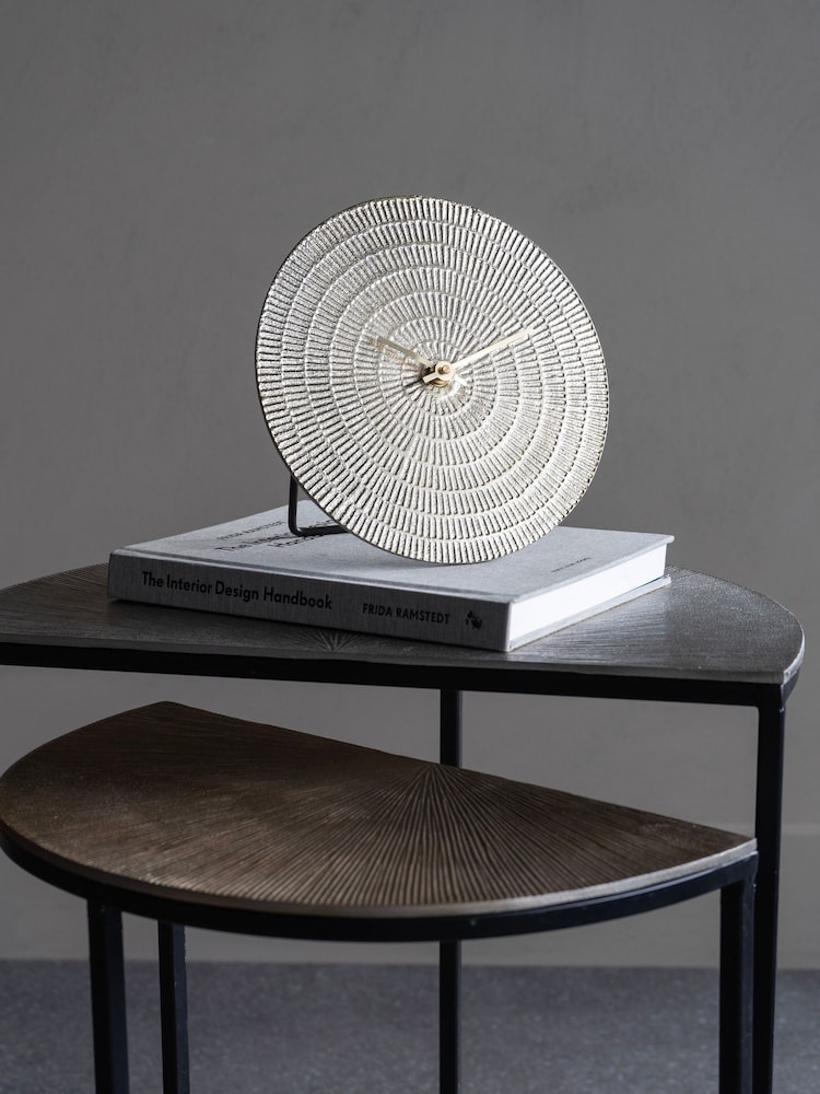 Libra Interiors Champagne Textured Mantel Clock D20cm - Image 1 of 6