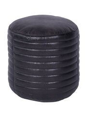 Libra Interiors Charcoal Round Leather Pouffe - Image 3 of 6