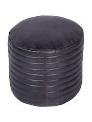 Libra Interiors Charcoal Round Leather Pouffe - Image 4 of 6