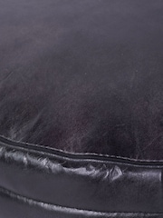 Libra Interiors Charcoal Round Leather Pouffe - Image 6 of 6