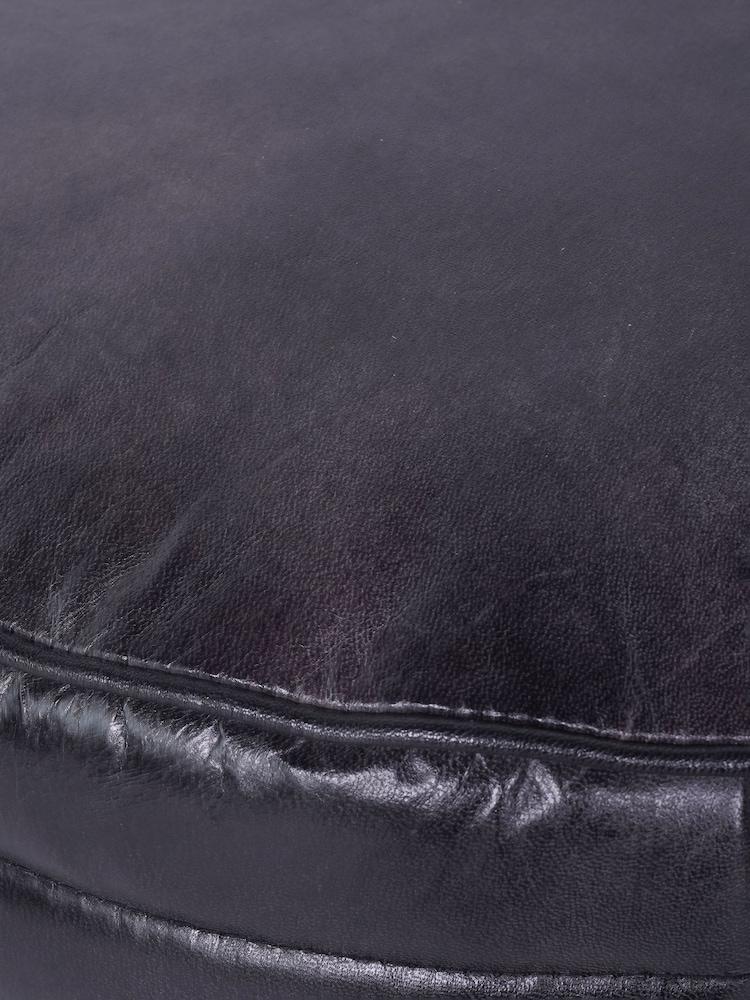 Libra Interiors Charcoal Round Leather Pouffe - Image 6 of 6