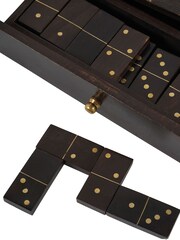 Libra Interiors Brown Columbia Small Wooden Domino Set in Storage Box - Image 6 of 6