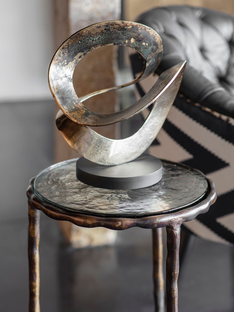 Libra Interiors Two Tone Rustic Gold Black Ribbon Knot Sculpture on Black Wooden Base - Image 1 of 6