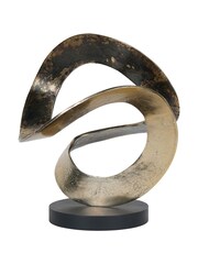 Libra Interiors Two Tone Rustic Gold Black Ribbon Knot Sculpture on Black Wooden Base - Image 3 of 6