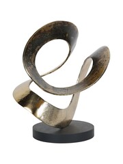 Libra Interiors Two Tone Rustic Gold Black Ribbon Knot Sculpture on Black Wooden Base - Image 4 of 6