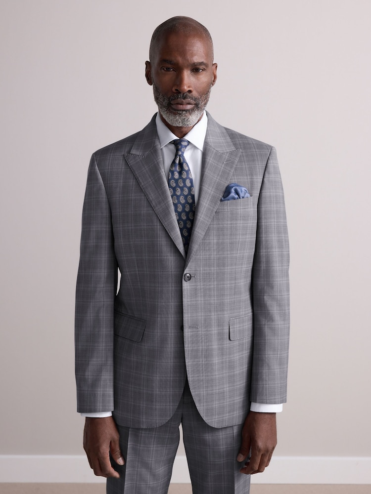 Grey Tailored Fit Zignone Check Suit Jacket - Image 4 of 4