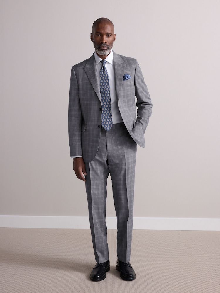 Grey Tailored Fit Zignone Check Suit Trousers - Image 2 of 6