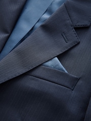 Navy Blue Slim Fit Signature Marzotto Italian Wool Fabric Suit Jacket - Image 10 of 10