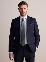 Navy Blue Slim Fit Signature Marzotto Italian Wool Fabric Suit Jacket - Image 2 of 10