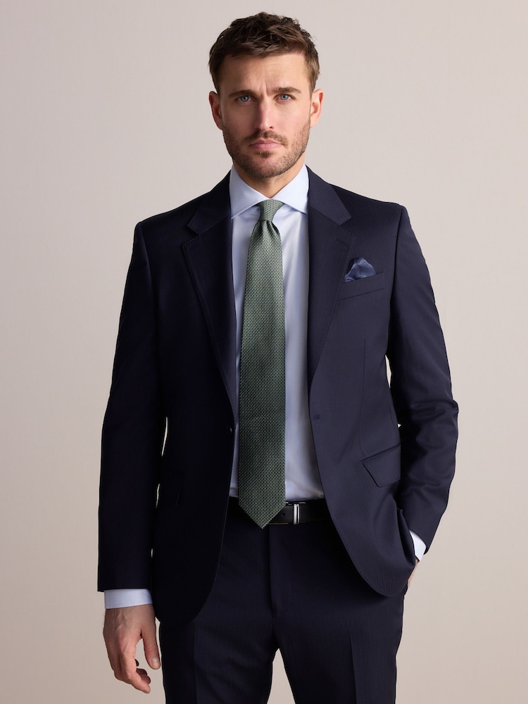 Navy Blue Slim Fit Signature Marzotto Italian Wool Fabric Suit Jacket - Image 2 of 10