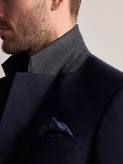 Navy Blue Slim Fit Signature Marzotto Italian Wool Fabric Suit Jacket - Image 5 of 10