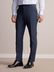 Navy Blue Slim Fit Signature Marzotto Italian Wool Fabric Suit Trousers - Image 1 of 10