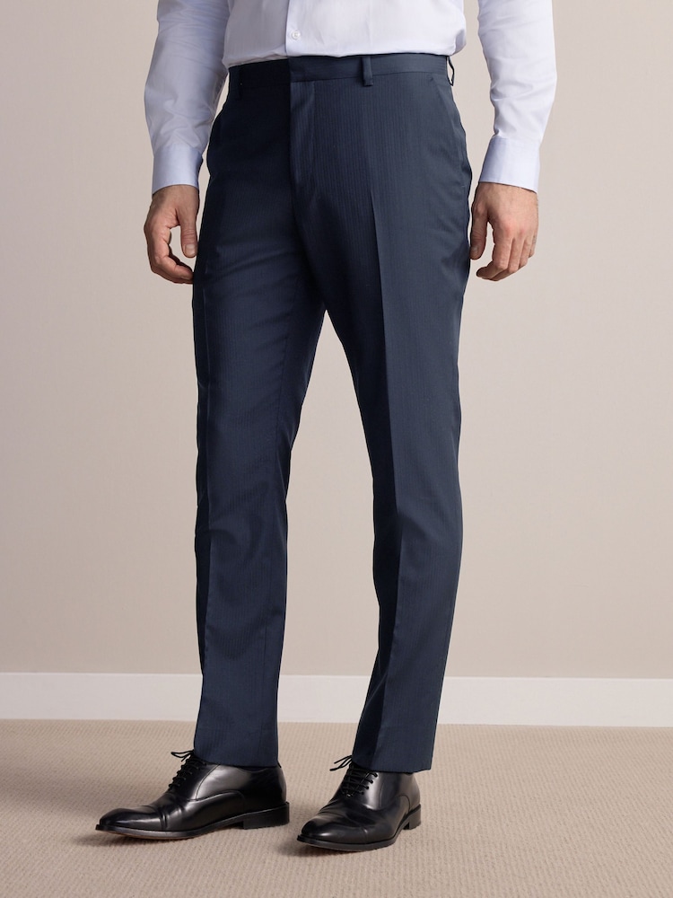 Navy Blue Slim Fit Signature Marzotto Italian Wool Fabric Suit Trousers - Image 1 of 10