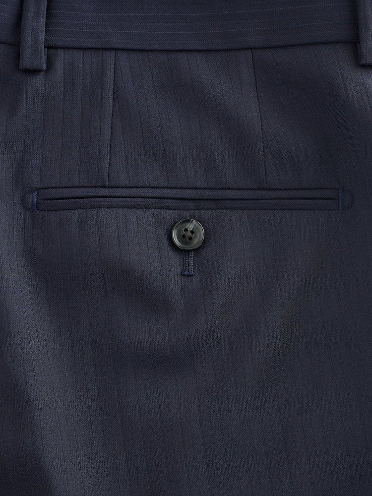 Navy Blue Slim Fit Signature Marzotto Italian Wool Fabric Suit Trousers - Image 10 of 10