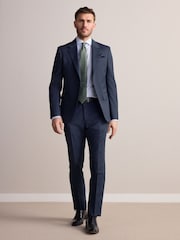 Navy Blue Slim Fit Signature Marzotto Italian Wool Fabric Suit Trousers - Image 2 of 10