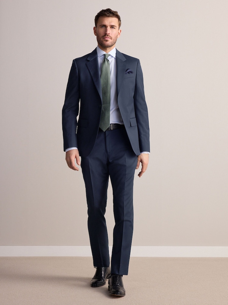 Navy Blue Slim Fit Signature Marzotto Italian Wool Fabric Suit Trousers - Image 2 of 10