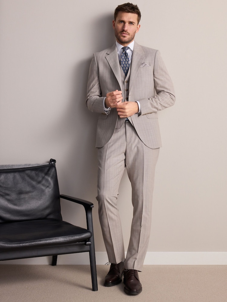 Neutral Slim Fit Signature Alfred British Wool Fabric Striped Suit Trousers - Image 2 of 11