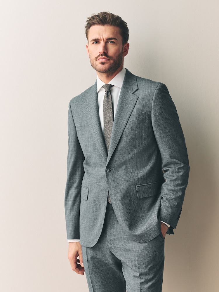 Grey Slim Fit Signature Texture Marzotto Italian Fabric 100% Wool Suit Jacket - Image 1 of 5