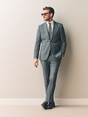 Grey Slim Fit Signature Texture Marzotto Italian Fabric 100% Wool Suit Jacket - Image 2 of 5