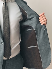 Grey Slim Fit Signature Texture Marzotto Italian Fabric 100% Wool Suit Jacket - Image 5 of 5