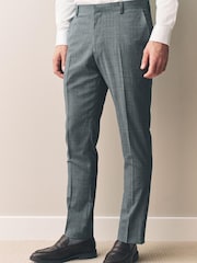 Gris - Slim Fit Signature Texture Marzotto Italian Fabric 100% Wool Suit Trousers - Imagen 1 de 5