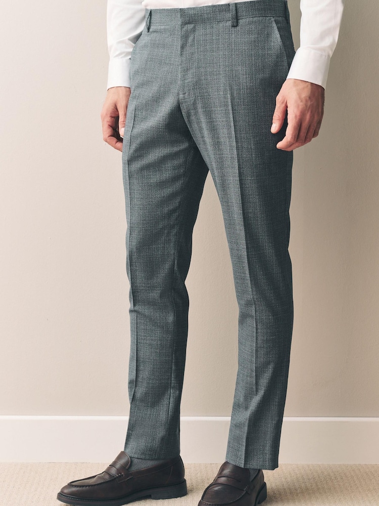 Gris - Slim Fit Signature Texture Marzotto Italian Fabric 100% Wool Suit Trousers - Imagen 1 de 5