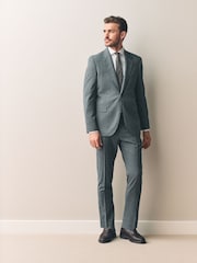 Gris - Slim Fit Signature Texture Marzotto Italian Fabric 100% Wool Suit Trousers - Imagen 2 de 5