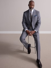 neutre - Slim Fit Signature Texture Marzotto Italian Fabric 100% Wool Suit Jacket - Image 1 de 10