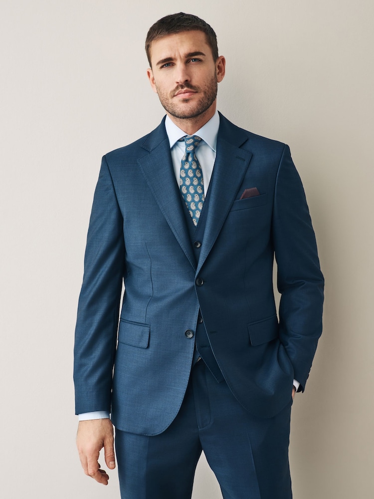 Marine - Slim Fit Signature Cerutti Italian Fabric 100% Wool Suit Jacket - Image 1 of 5