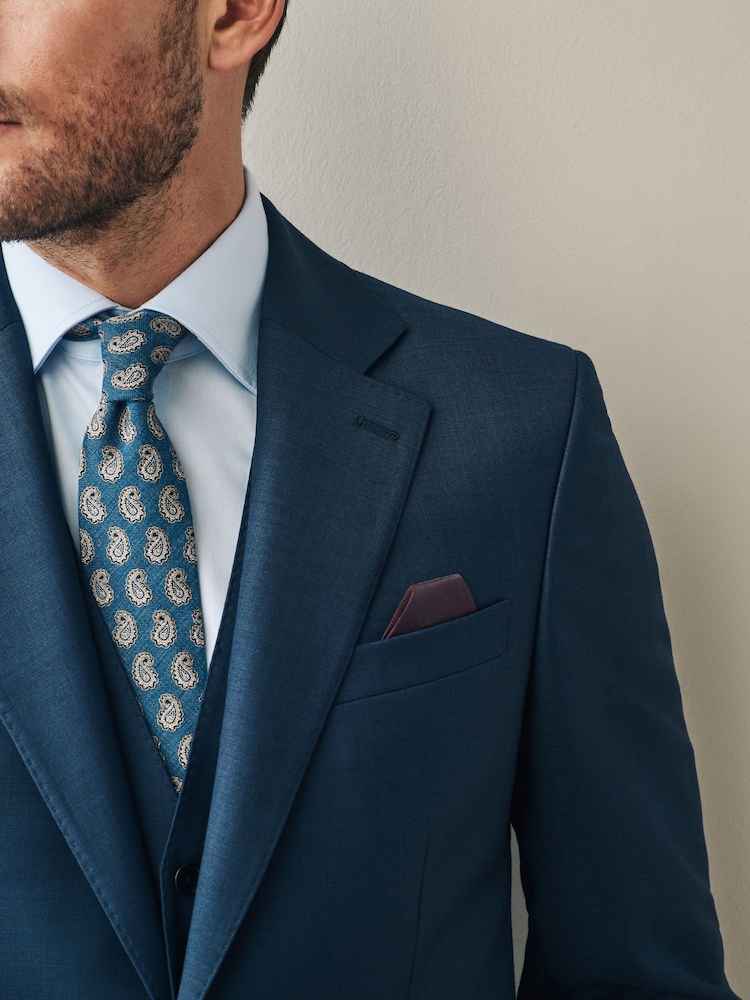 Marine - Slim Fit Signature Cerutti Italian Fabric 100% Wool Suit Jacket - Image 3 of 5