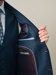 Marine - Slim Fit Signature Cerutti Italian Fabric 100% Wool Suit Jacket - Image 5 of 5