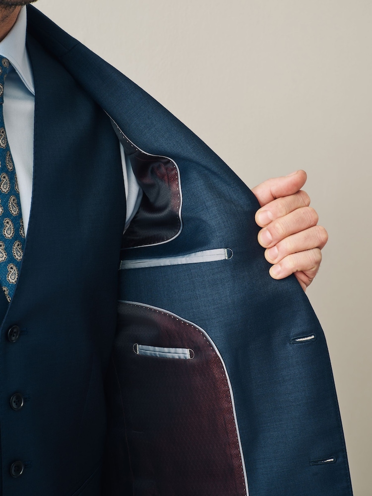 Marine - Slim Fit Signature Cerutti Italian Fabric 100% Wool Suit Jacket - Image 5 of 5