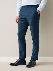 marine - Slim Fit Signature Cerutti 100% Wool Italian Fabric Suit Trousers - Image 1 de 9
