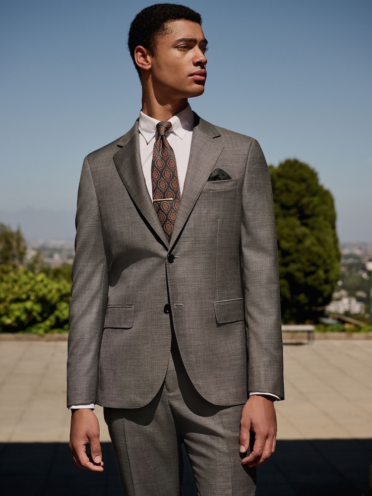 Gris - Slim Fit Signature Cerutti Italian Fabric 100% Wool Suit Jacket - Image 1 de 5
