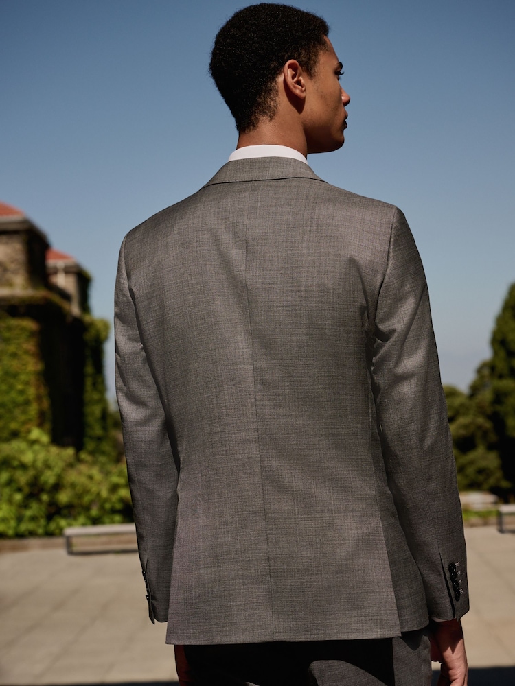 Szary - Slim Fit Signature Cerutti Italian Fabric 100% Wool Suit Jacket - Image 3 of 5