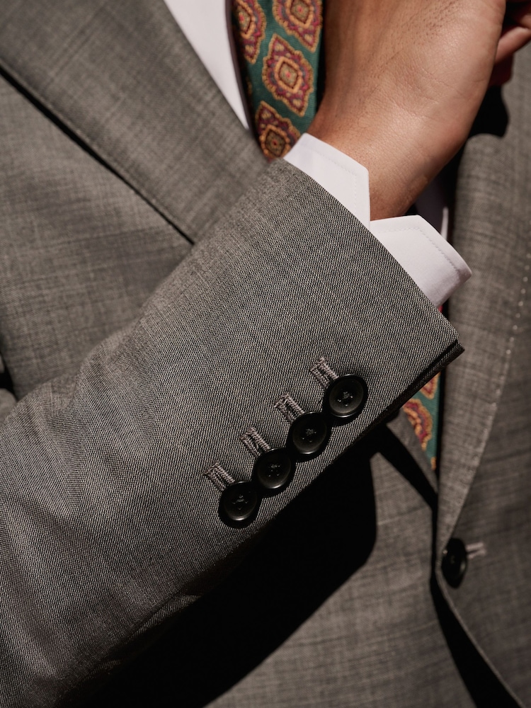 Gris - Slim Fit Signature Cerutti Italian Fabric 100% Wool Suit Jacket - Image 5 de 5